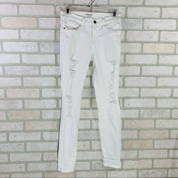 Frame Denim Le Skinny de Jeanne Blanc Distressed Skinny Jeans Size 27 - Picture 4 of 12